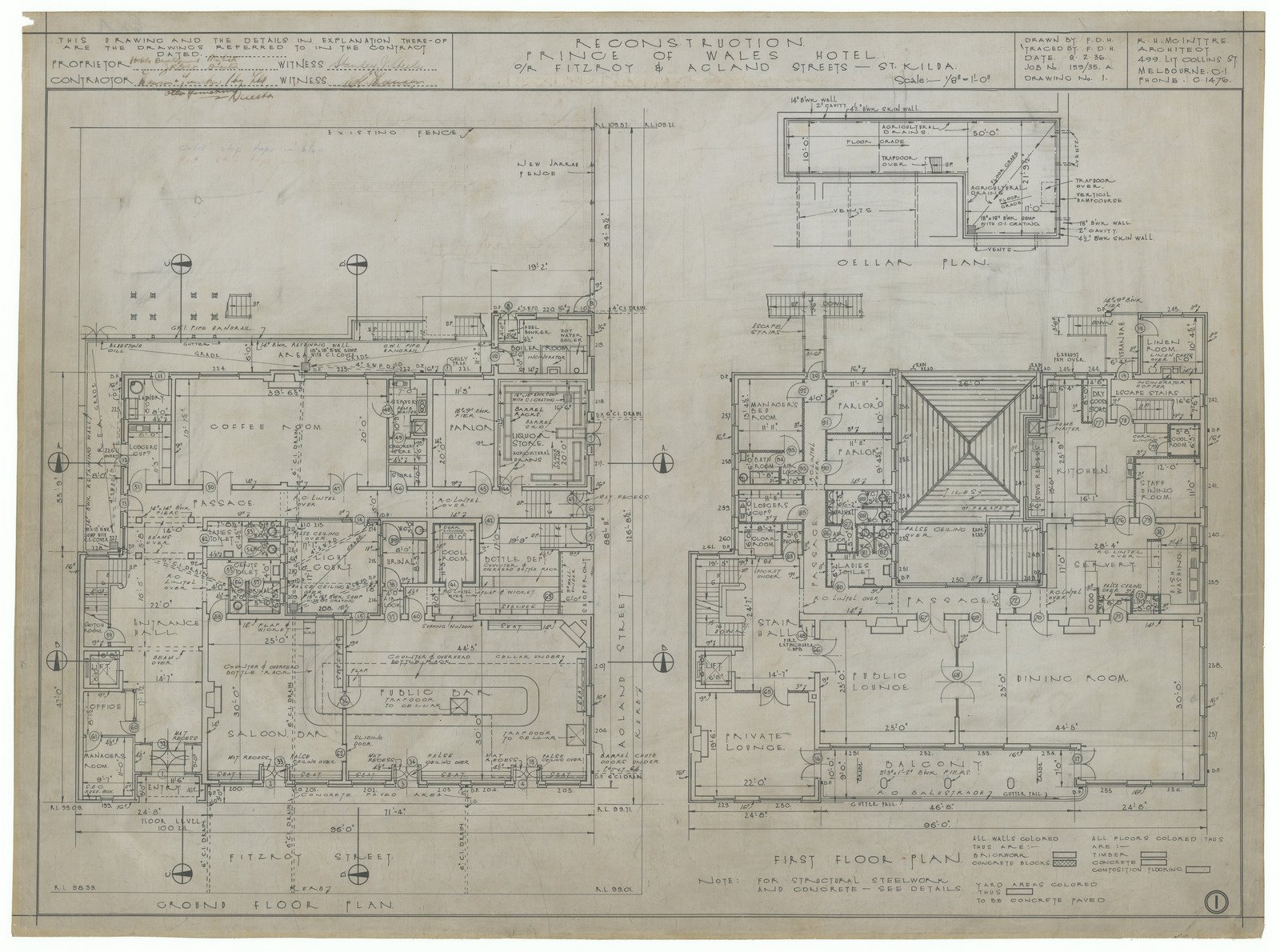 Prince Plans - Ground, first and cellar plans 1936