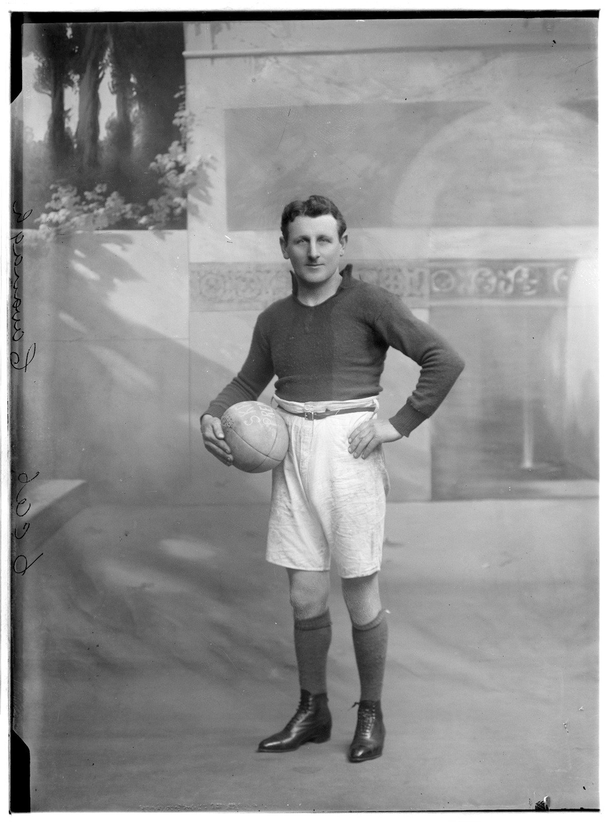 Studio portrait of a footballer, possibly Leo Cavanagh 1923-1927