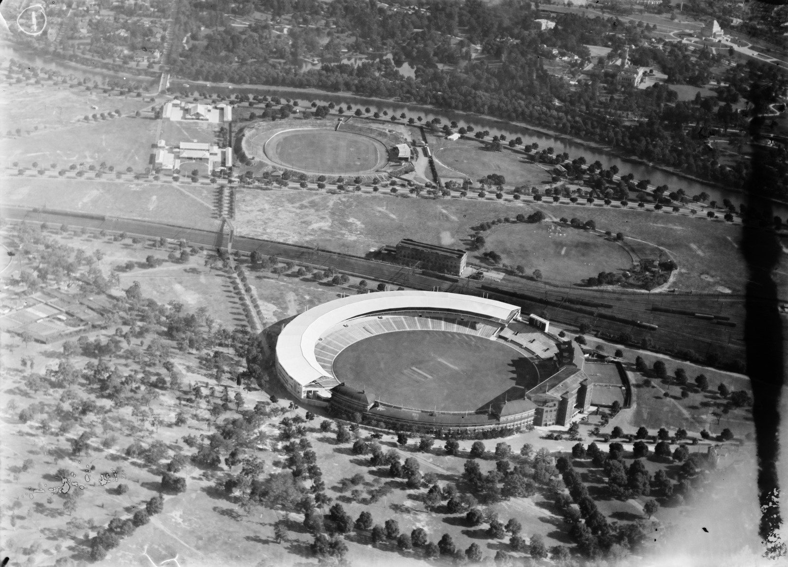 Melbourne Cricket Ground (MCG) looking towards Yarra River 1937