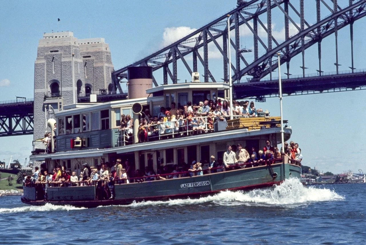 Ferry Lady Ferguson leaving Circular Quay on Sydney Harbour, 1970