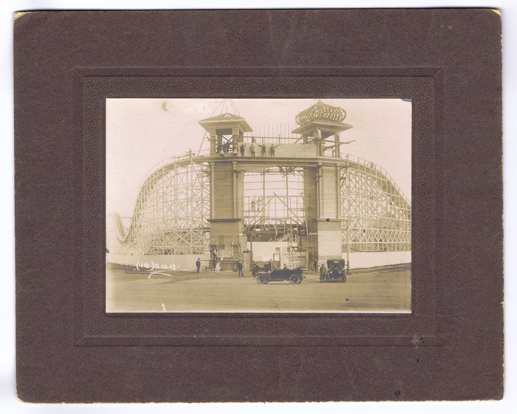 Construction of Entrance and Switch Back Railway, Luna Park, St Kilda, October 1912