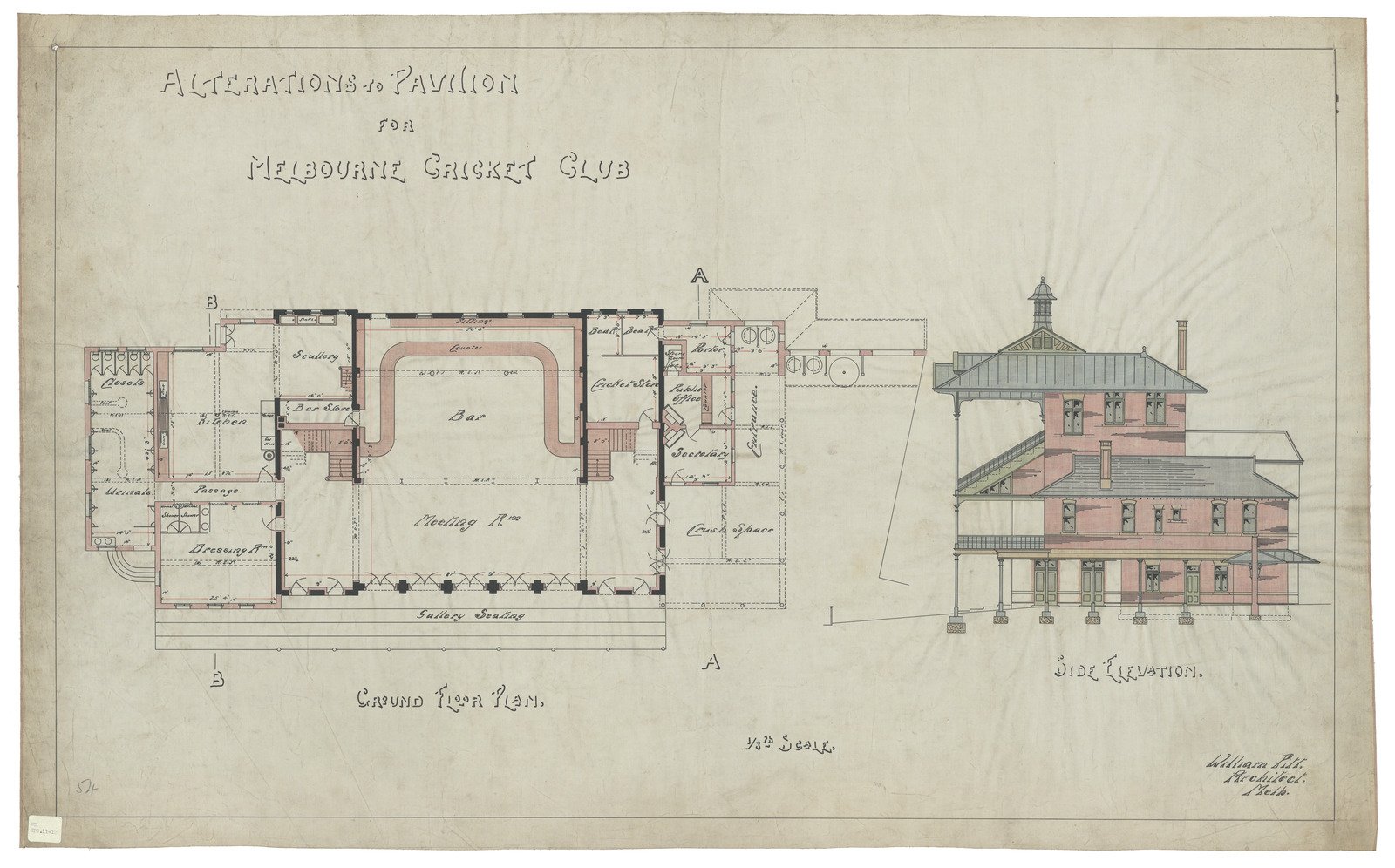 Proposed stand for Melbourne Cricket Club 1897 (note on linen with fabric waves)