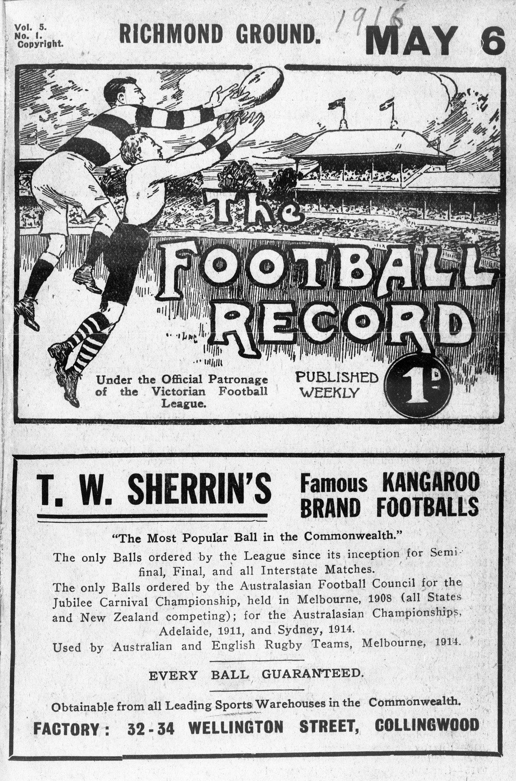 Football Record No 1 1916