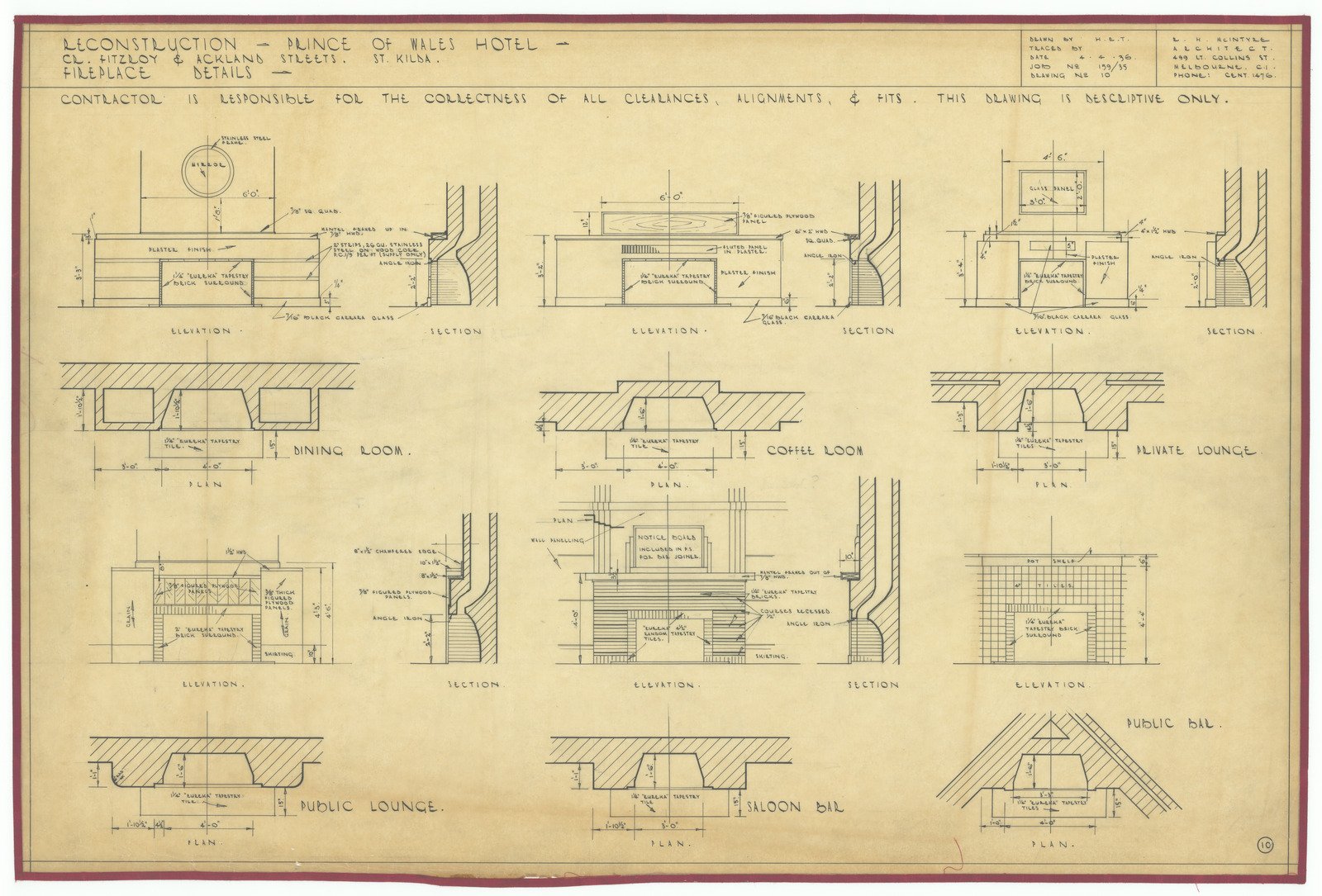 Prince Plans - Details of fireplaces 1936
