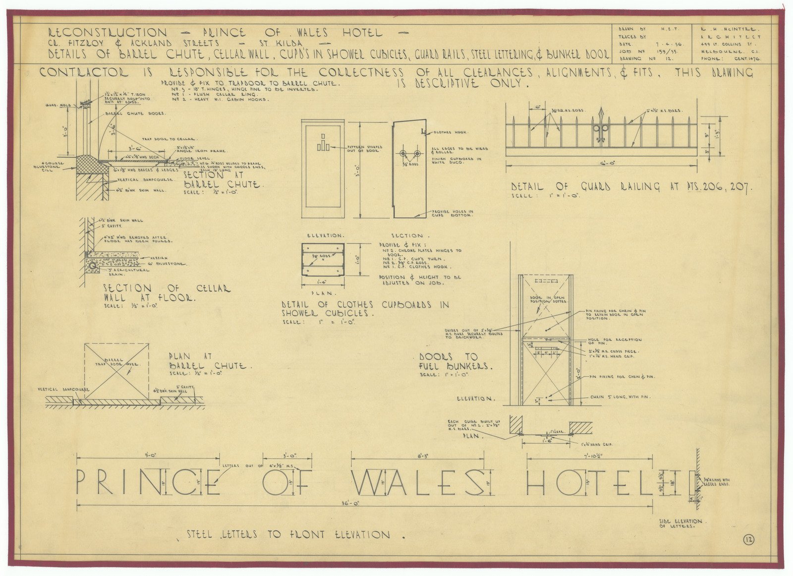 Prince Plans - Details of lettering 1936