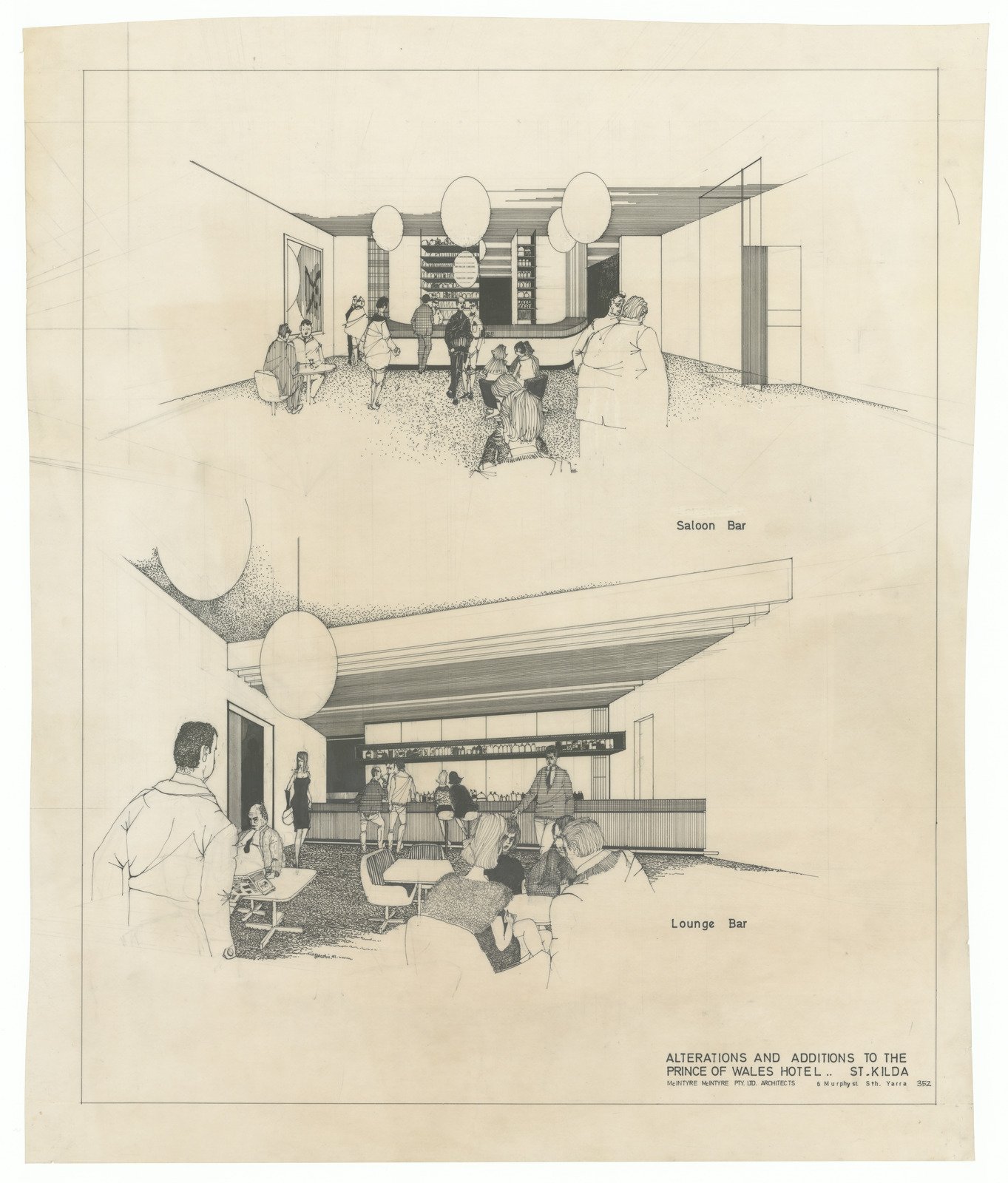 Alterations Interior Perspectives of salon and lounge bars 1967