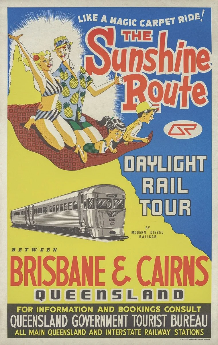 The Sunshine Route Brisbane Cairns Travel Poster 1960
