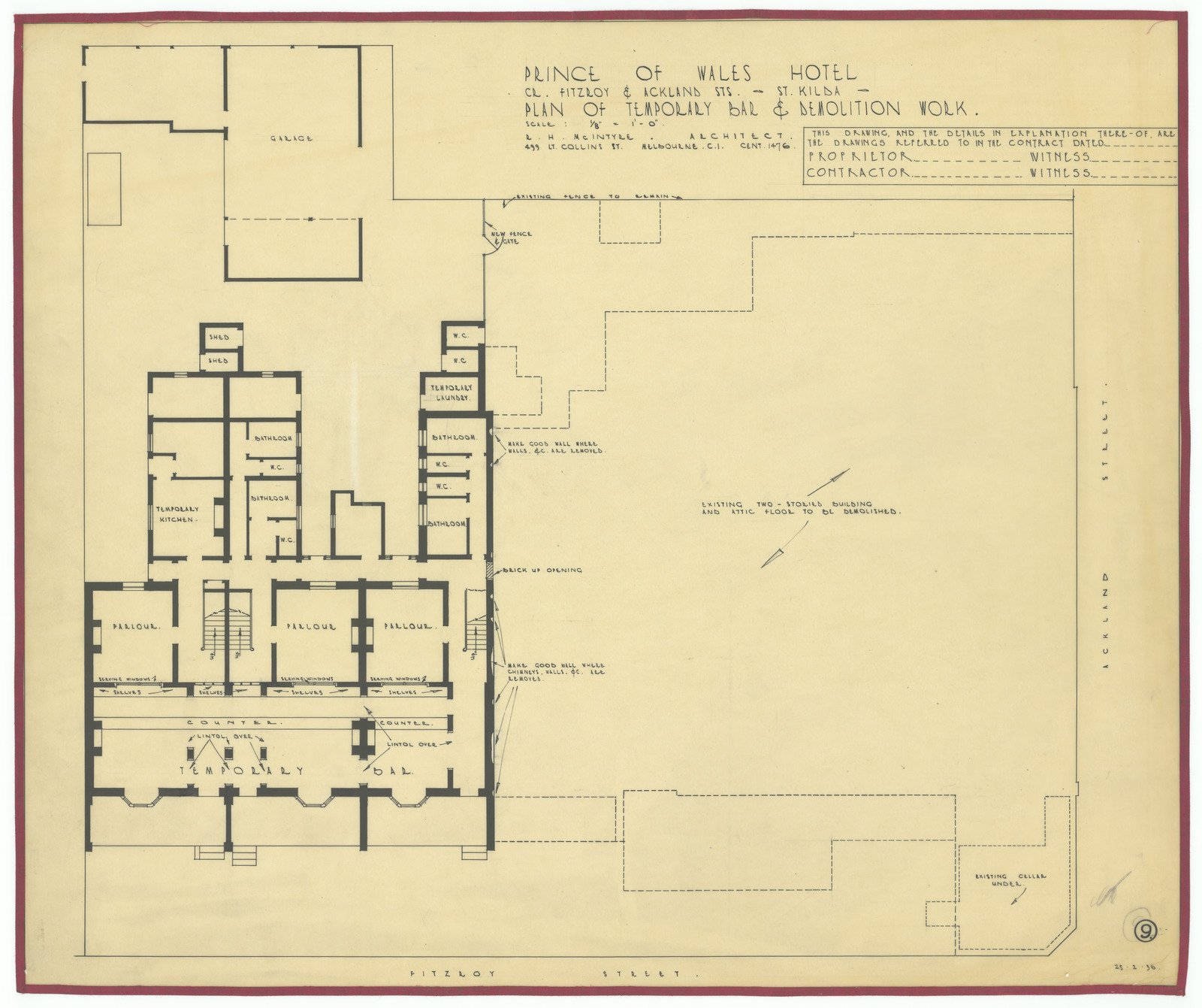 Prince Plans - Plan of temporary bar and demolition work 1936