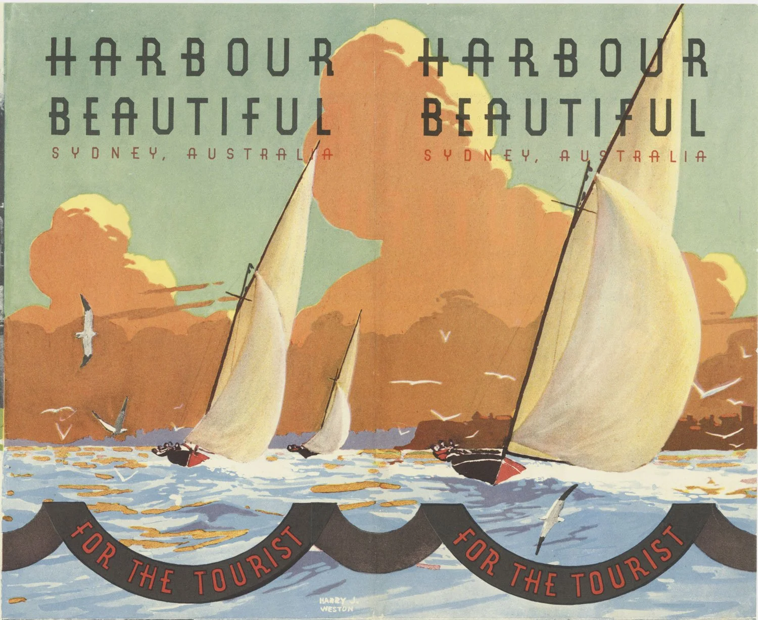 Cover for Harbour beautiful Sydney, New South Wales, Australia. 1939 - use half as-folded, or both side as one artwork.