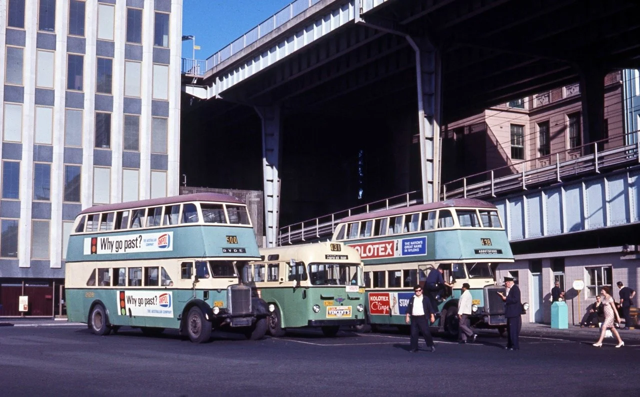 Leyland OPD2-1 2128 AEC Regal IV 2959 Leyland OPD2-1 2742 terminus Circular Quay East Sydney