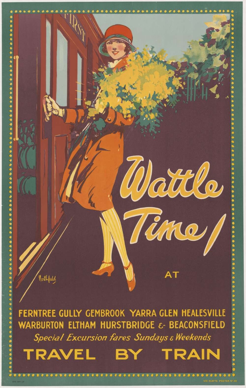 Wattle time, travel by train, James Northfield 1923