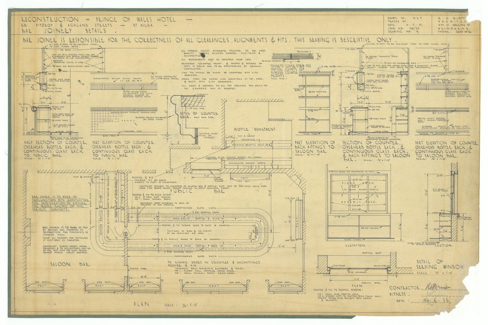 Prince Plans - Details of bar joinery 1936
