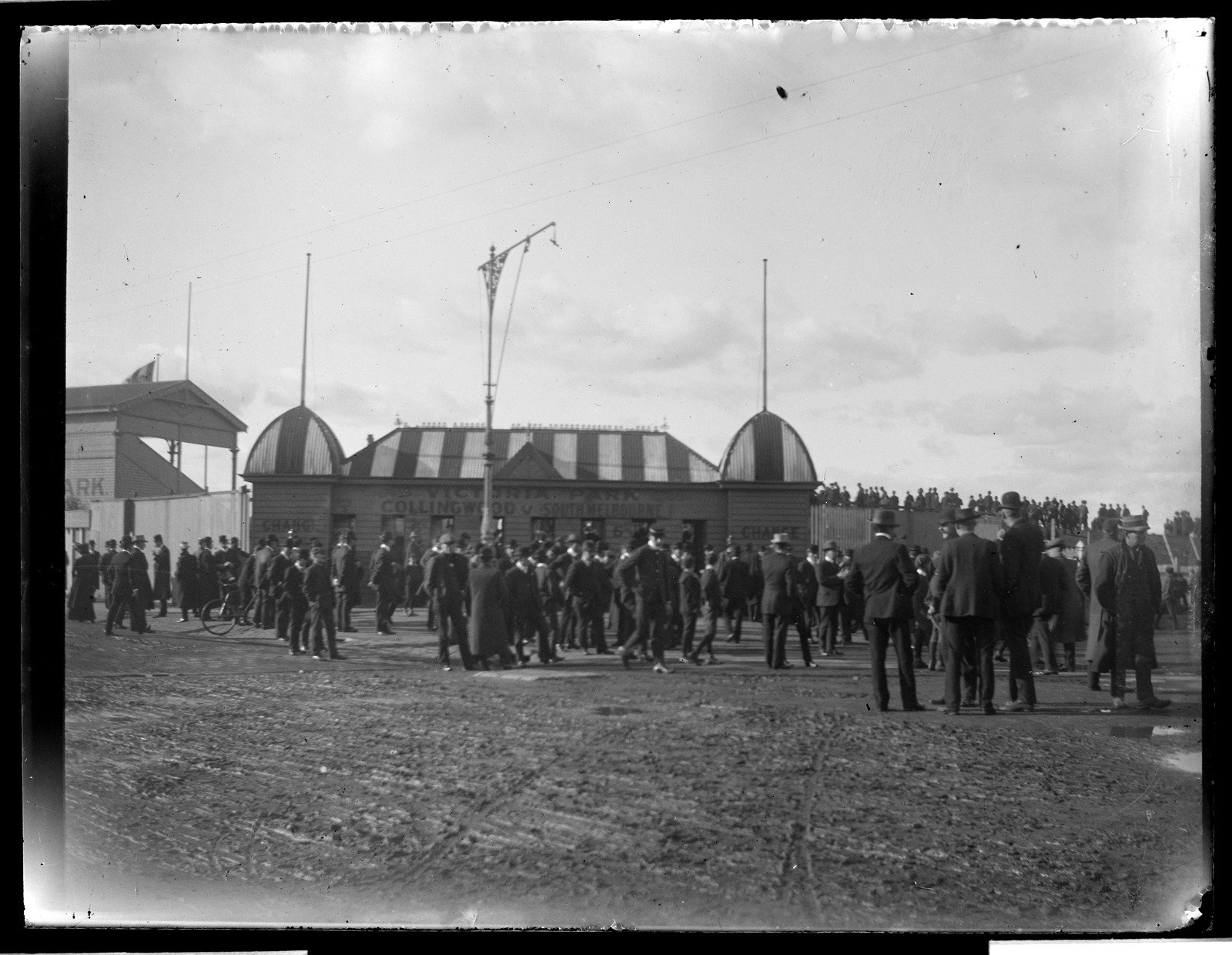 Crowds entering the Collingwood football ground at Victoria Park, Collingwood, for a match against South Melbourne 1890-1910 1