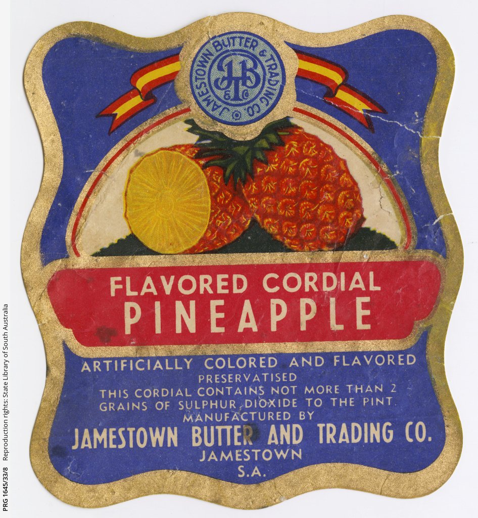 'Flavored cordial, pineapple' label 1932-46