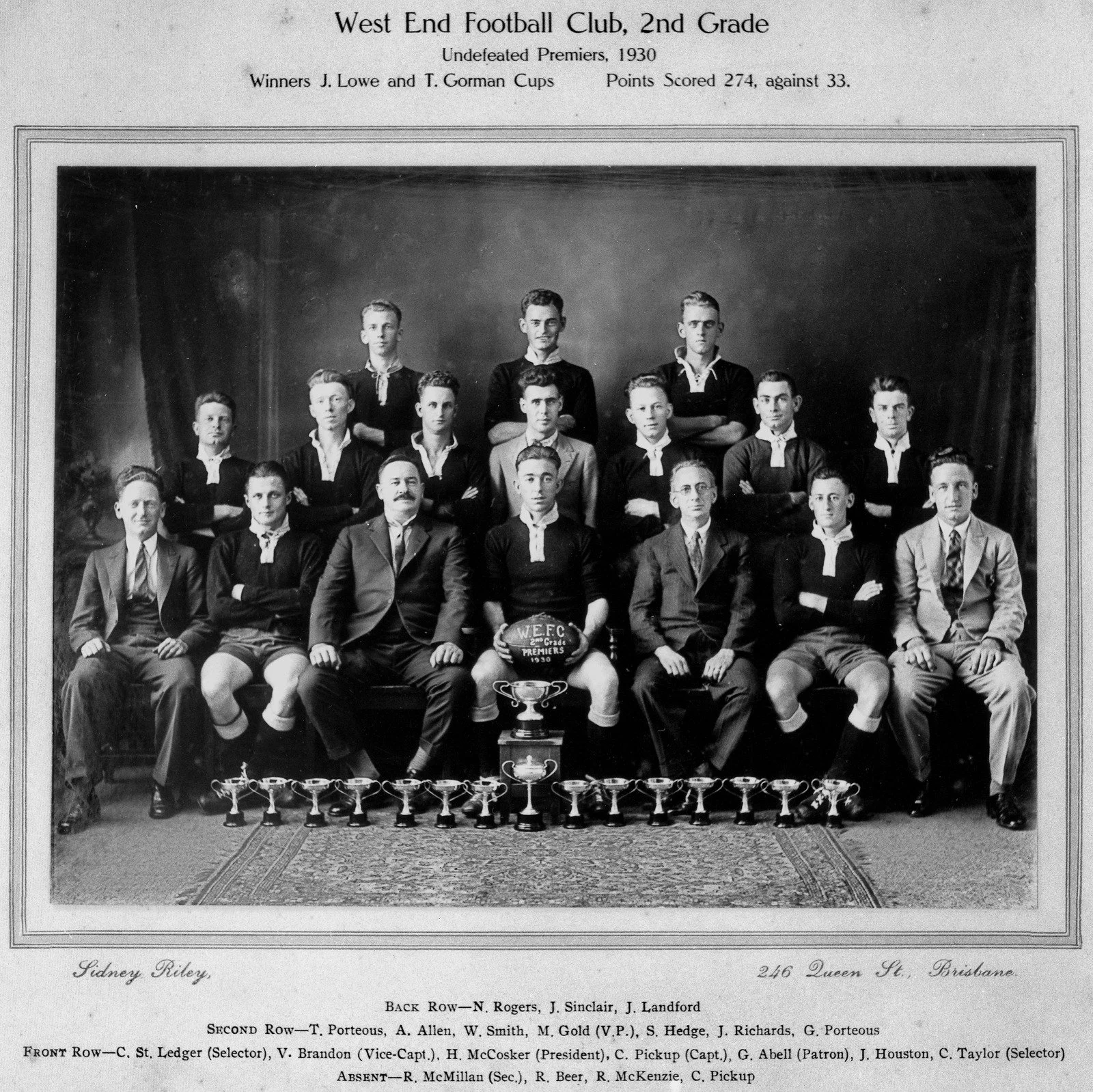 West End Football Club, 2nd Grade, Undefeated Premiers, 1930