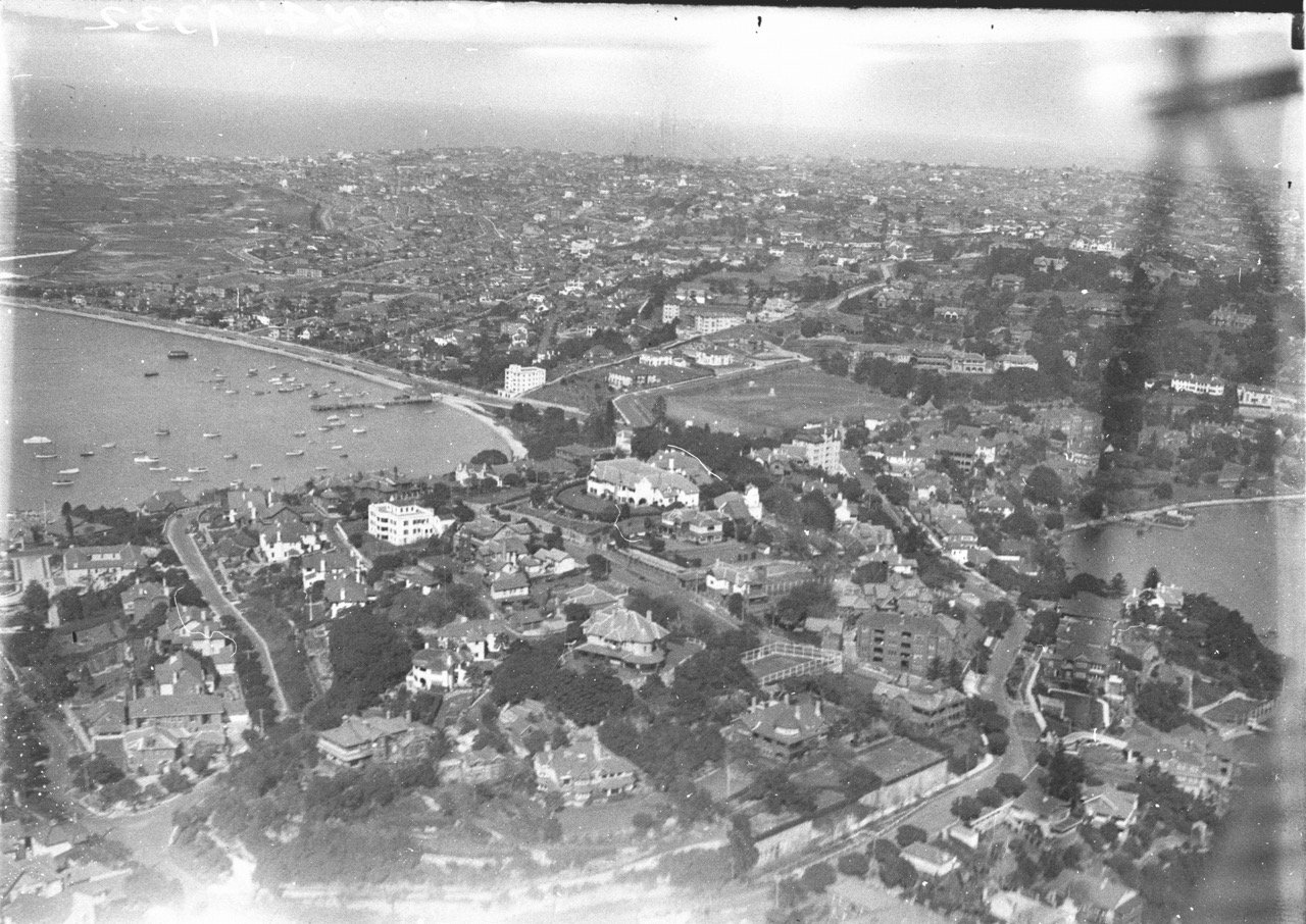 Darling Point; Rose Bay golf links middle left, Double Bay right 1927