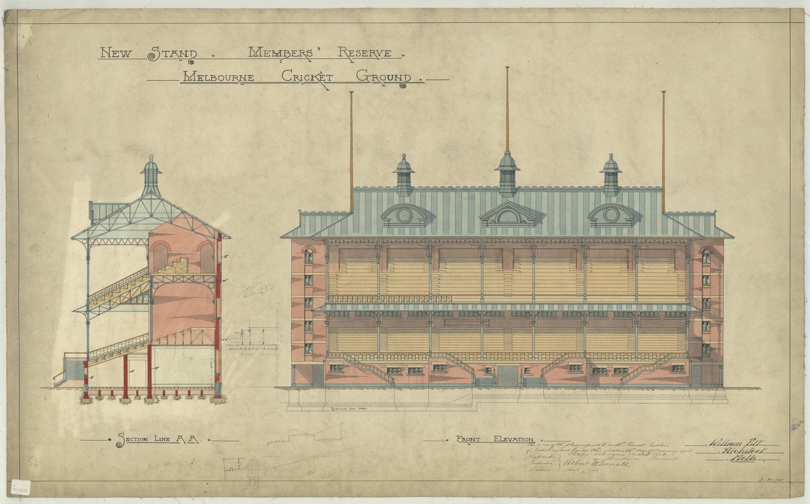 Proposed stand for Melbourne Cricket Club Front Rear 1897