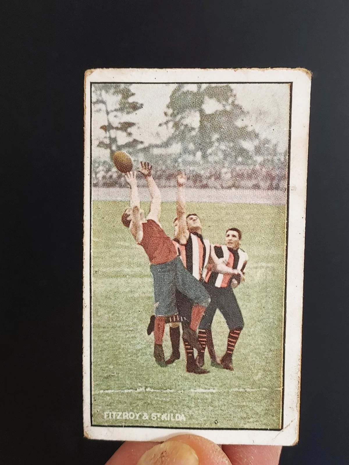 ebay item example: 1908 Standard Sniders VFL football card "Incidents in Play" VGC St Klida Fitzroy