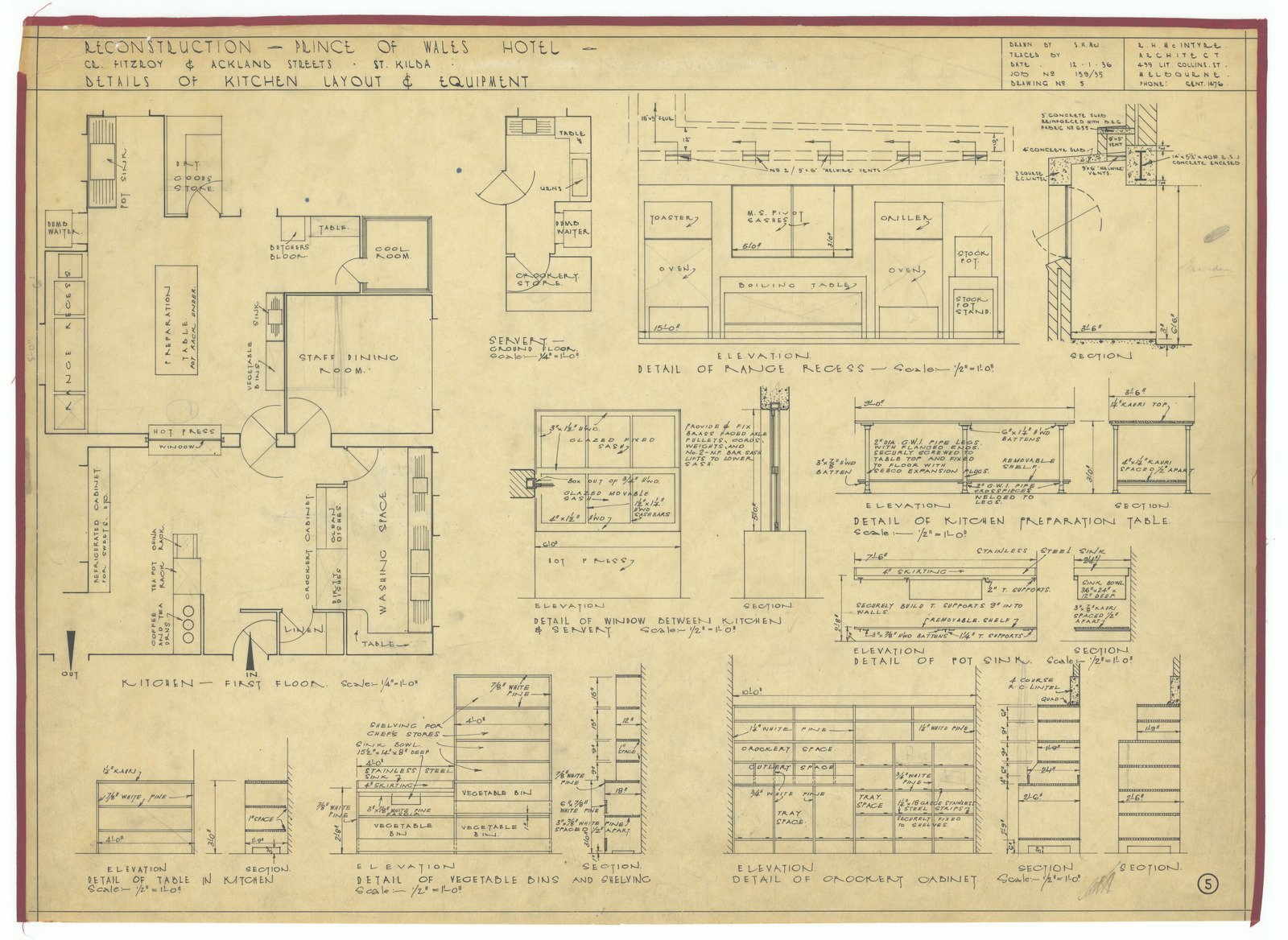 Prince Plans - Details of kitchen layout and equipment 1936