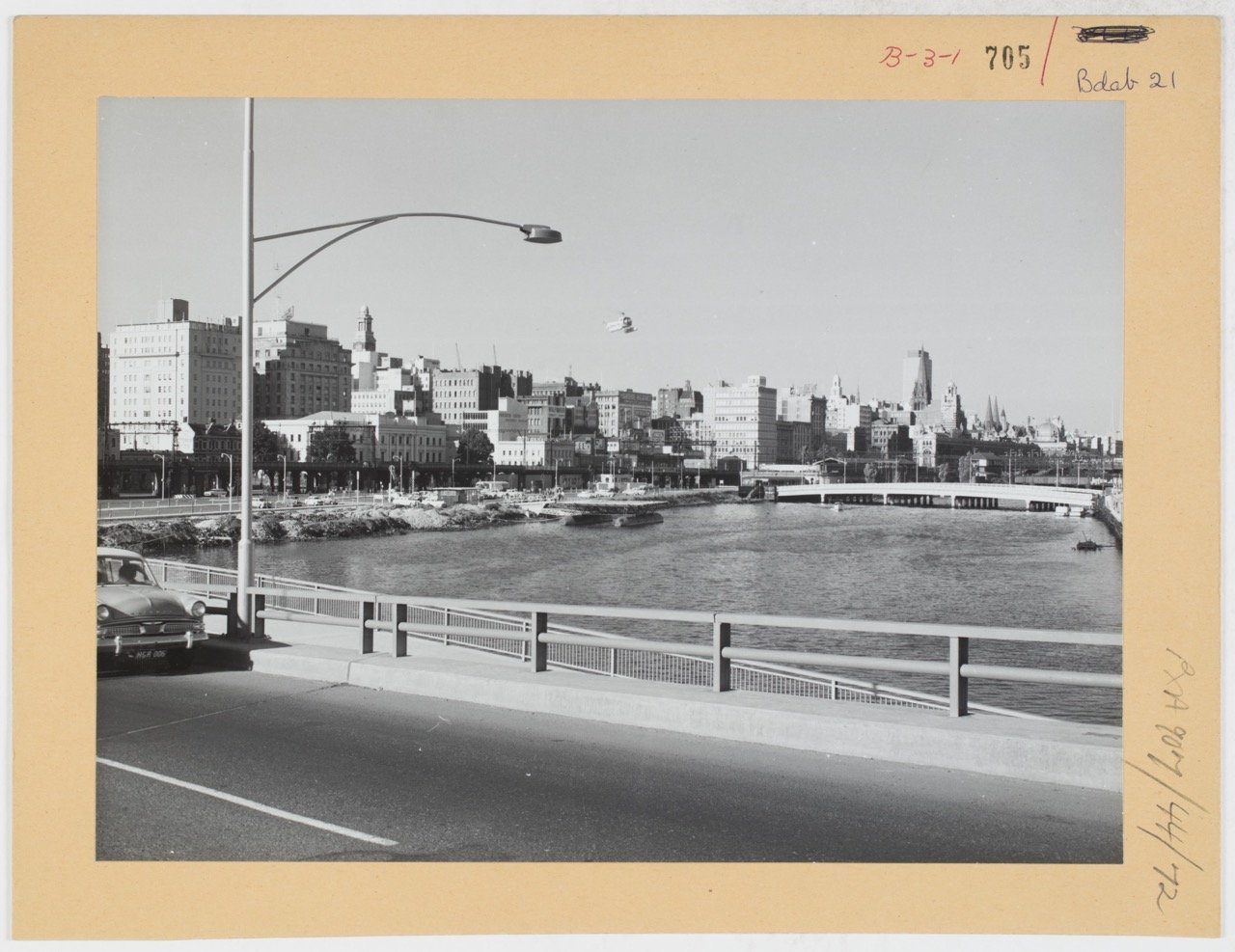 Looking east to Melbourne Heliport & city skyline from King Street Expressway], Feb 1962 1