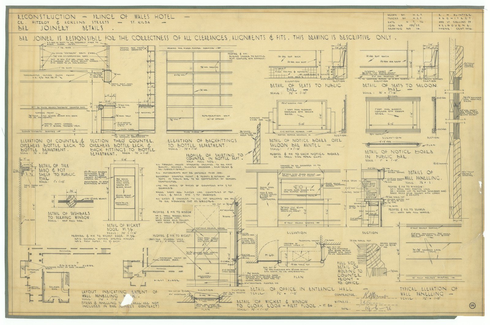 Prince Plans - Detail of bar joinery 1936