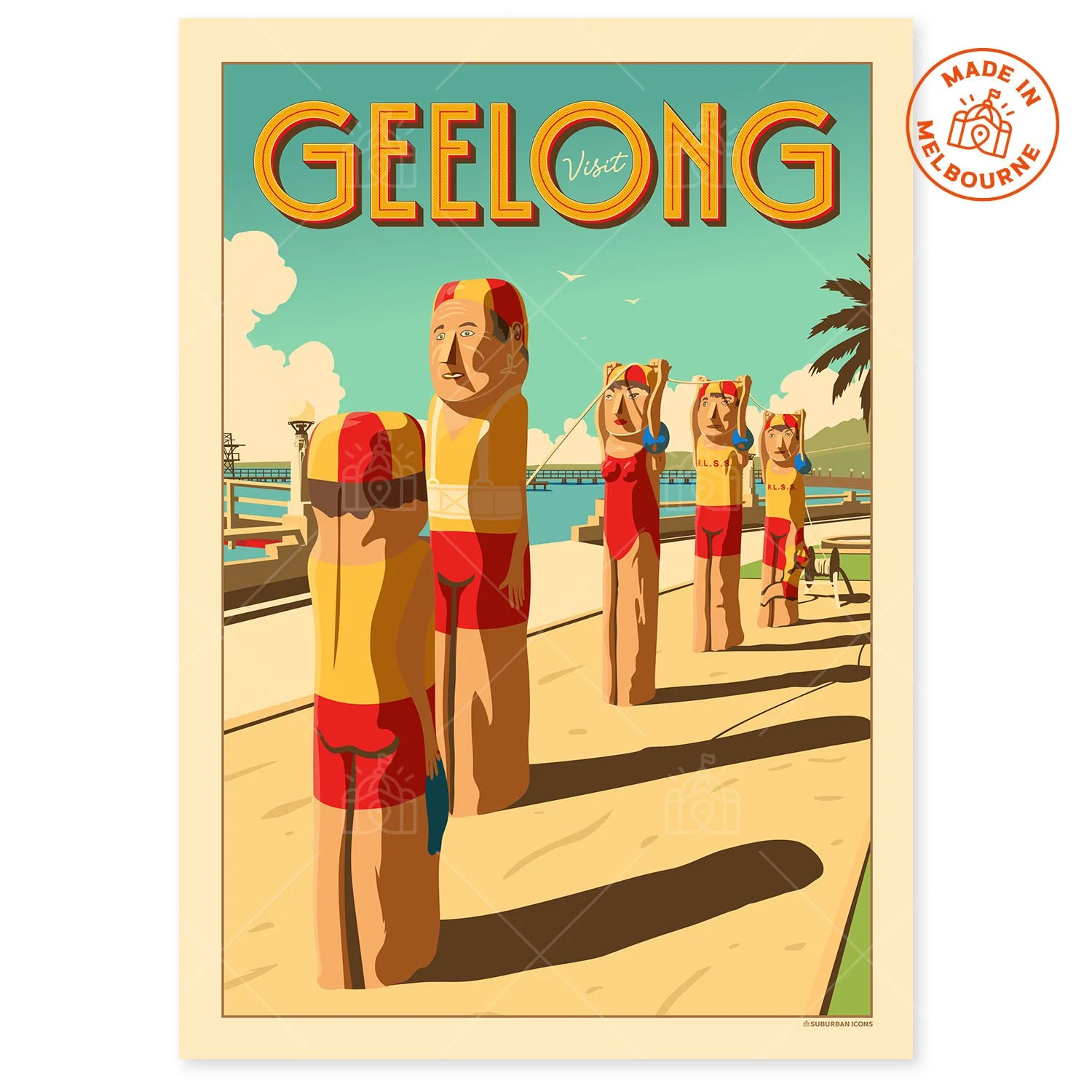 Geelong Art Bollards Eastern Beach Suburban Icon Poster