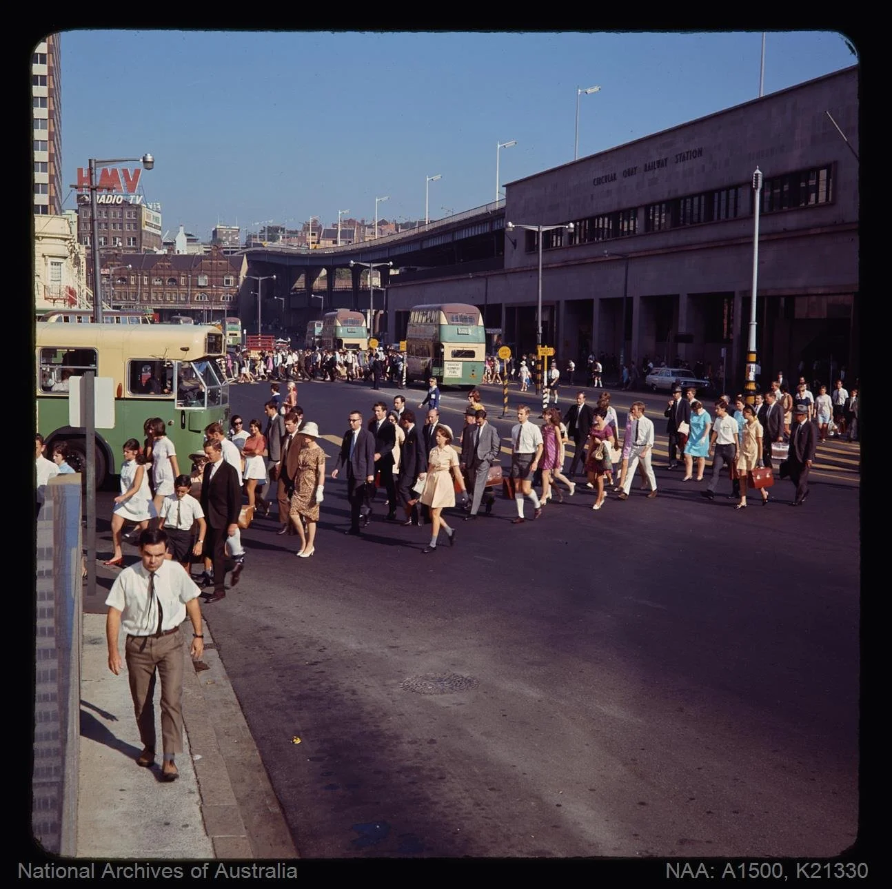 People crossing the road at Circular Quay 1969