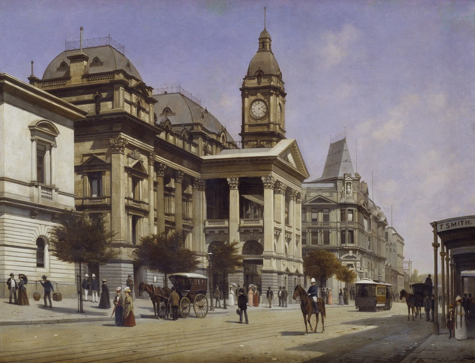 Melbourne Town Hall and Swanston Street Painting 1889