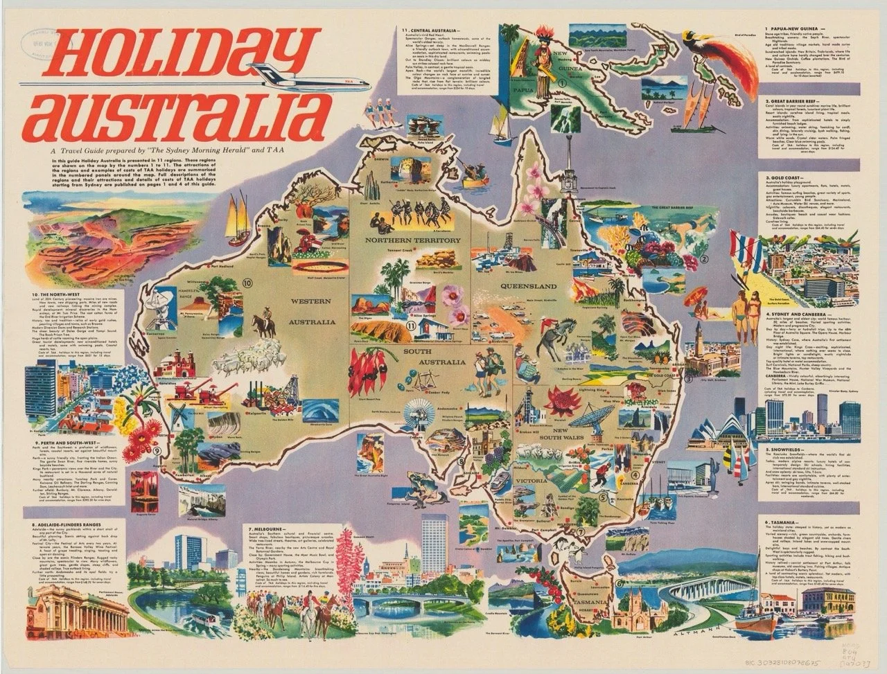 Holiday Australia [cartographic material] / a travel guide prepared by the Sydney Morning Herald and TAA. 1970 