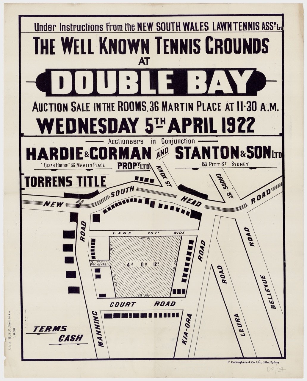 Tennis Courts Estate, Double Bay 1922