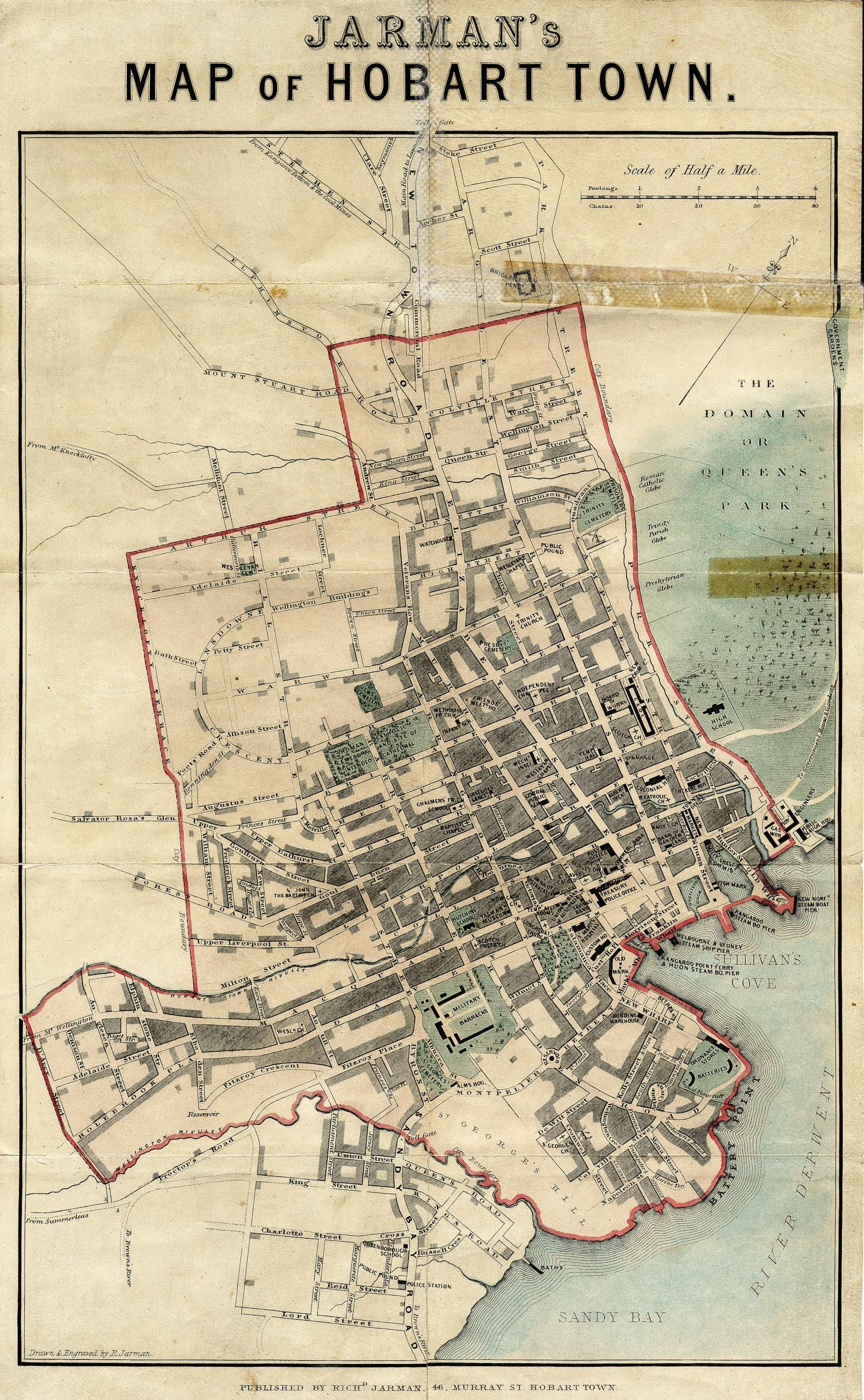 Horbert Map Hobart Town Tasmania Photos and Maps Unrestored — Historic Prints ...
