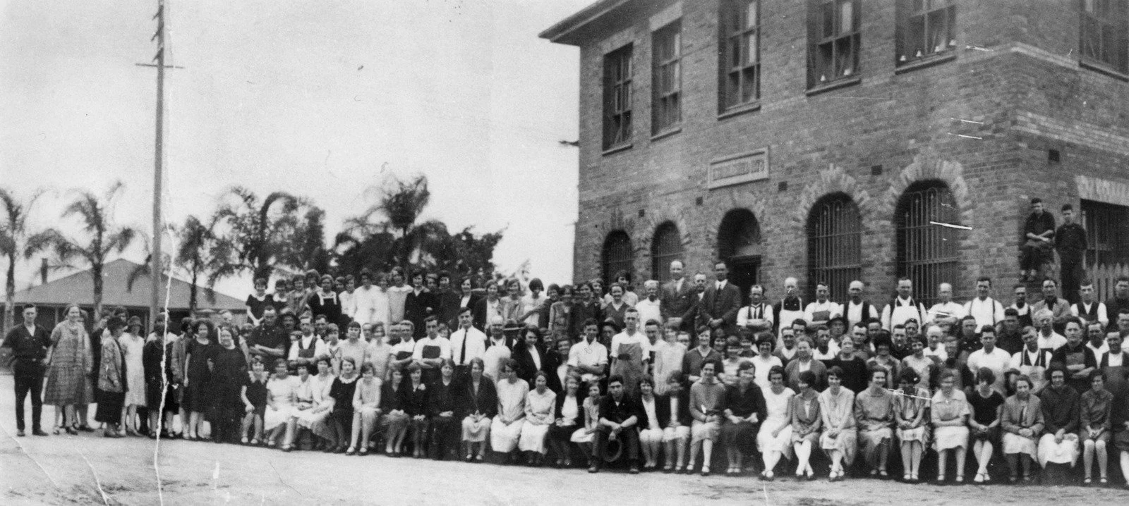 Staff pictured outside Dixon's Shoe Factory, West End, ca. 1925