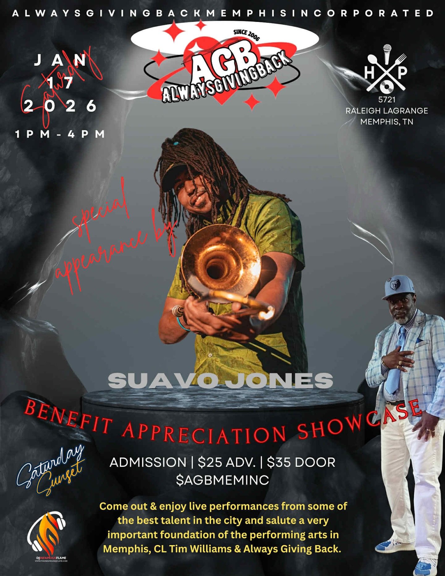 Make sho that your pull up game is strong on Jan 17th.  It's my first gig of the year and it's for a good cause.  We are giving back to the founder of Always Giving Back "C L Tim Williams". Stay tuned tho.  We will tell you more about it th