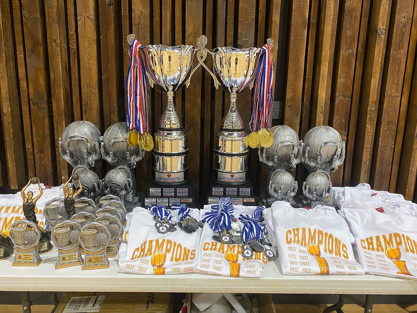 CHAMPIONSHIP DAY!

Trophies, medals &amp; t-shirts are ready!!! Here we go!!!

#fba
#thegatheringfriendlybasketballassociation 
#yegball
#ballislife
#basketballfamily
#yegbasketball
#mensleague