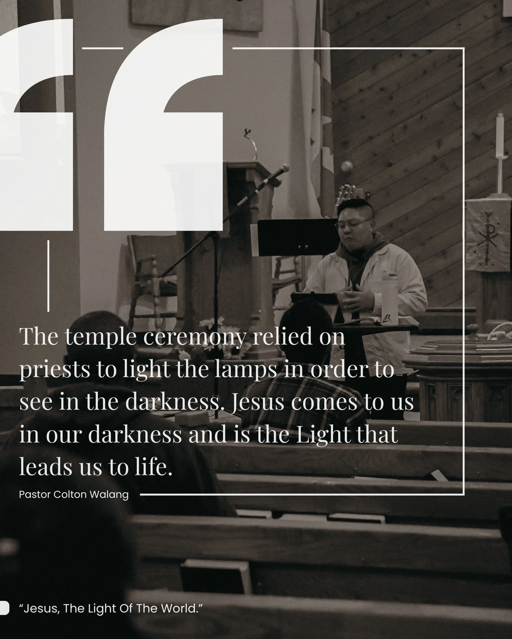 It can be easy for Christians living in our culture today, to have the same understanding of the Pharisees of Jesus’ time, that the light is only within the temple. The same way that the temple priests had to light the lamps themselves, we thin
