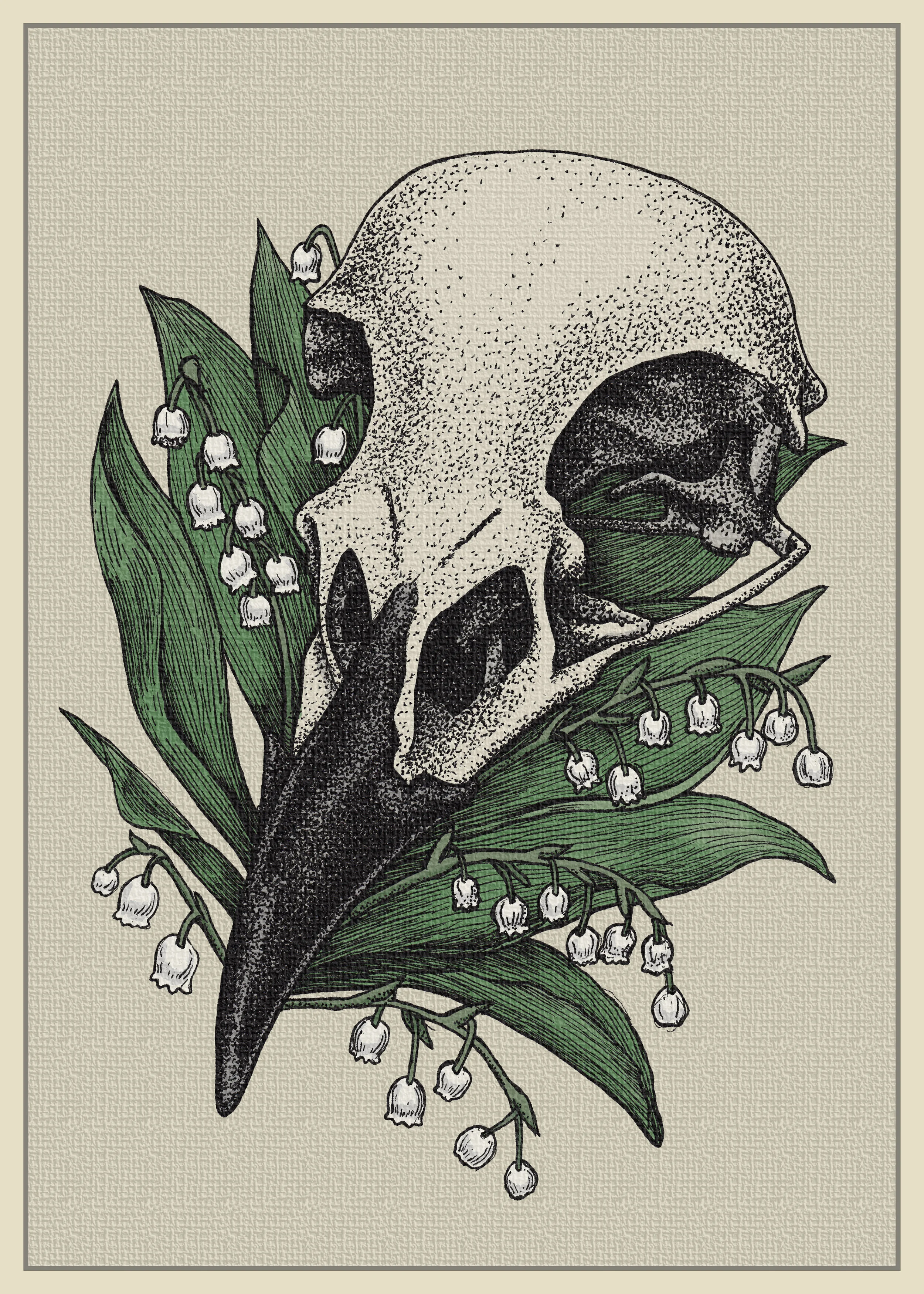 Bird Skull with Flowers (5x7 Apothecary Print)