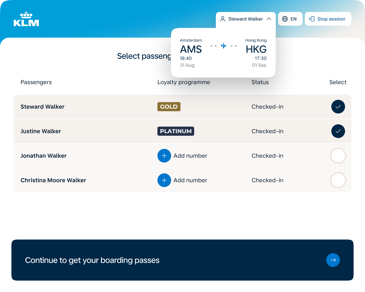 Checking in paggengers from group