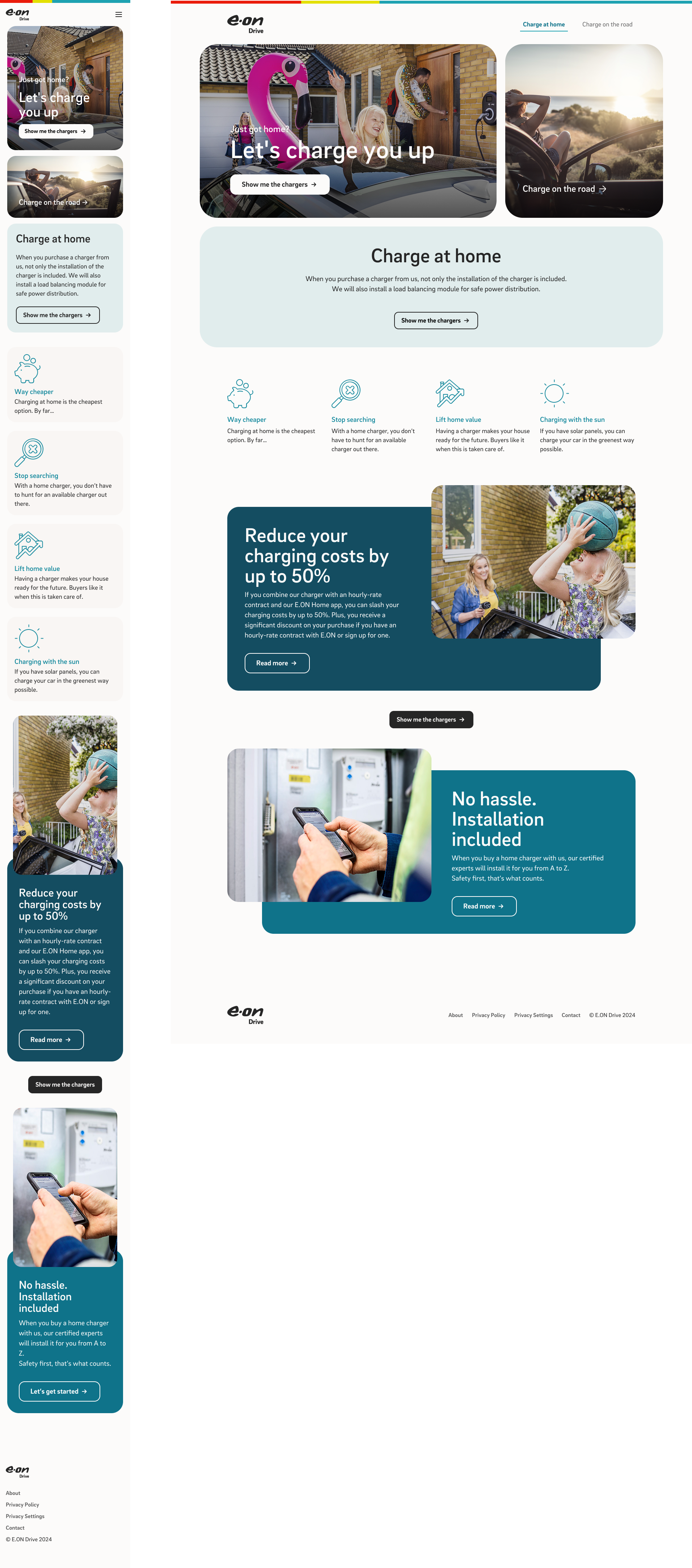 E.ON Drive homepage design focused on reassurance and simplicity for home EV charging customers