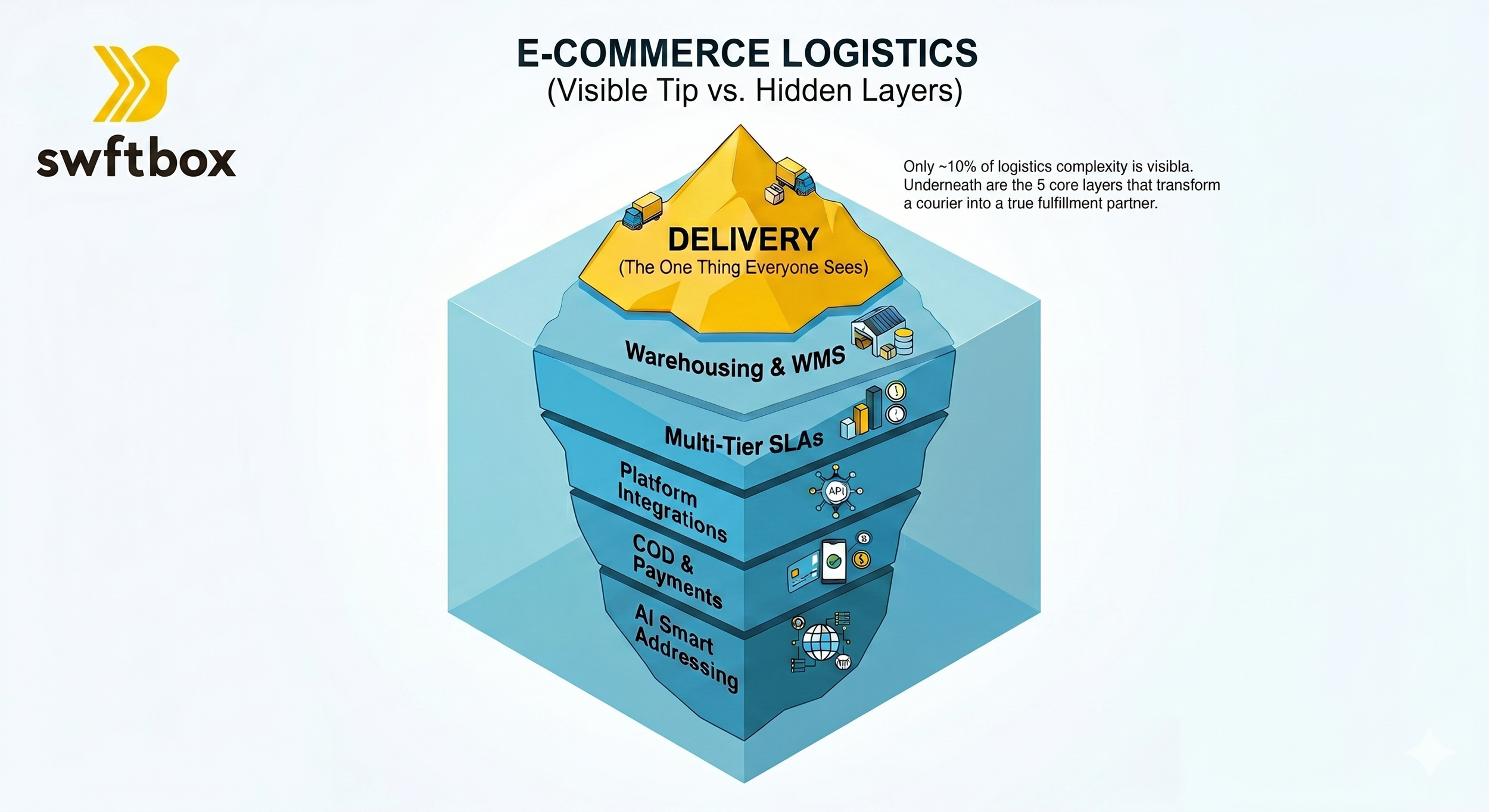 E-commerce Logistics Iceberg Diagram: Visible Tip vs. Hidden Layers