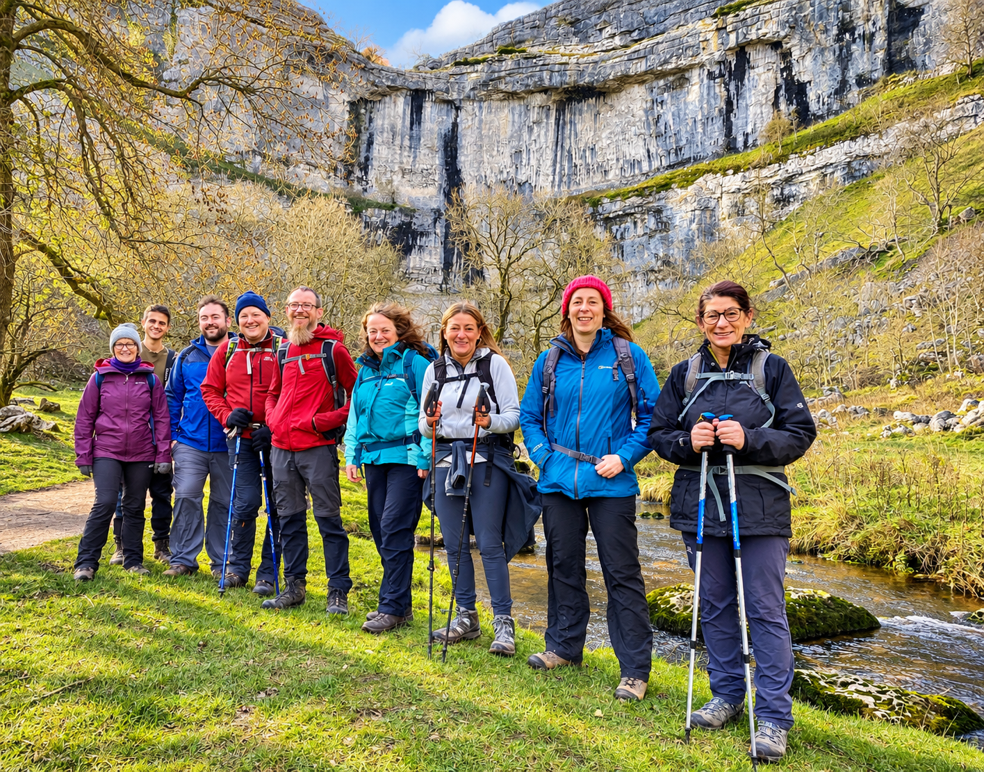 Hikers Beneath the Limestone Cliffs.png