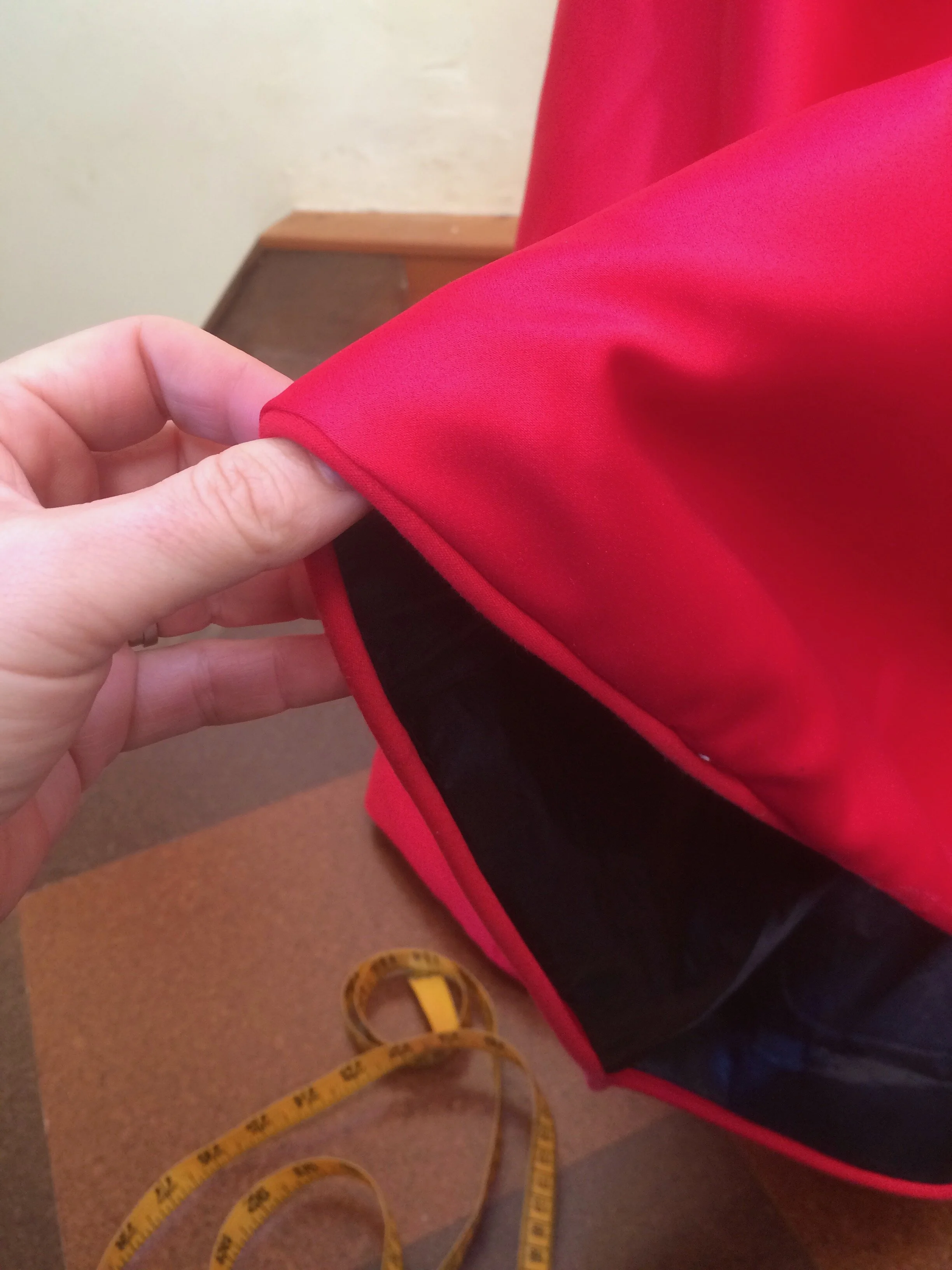 Skirt hem showing lining