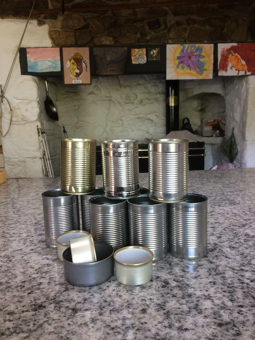 Cleaned cans with labels removed