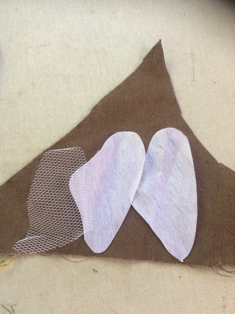 Layers of fabric and interfacing to make wings