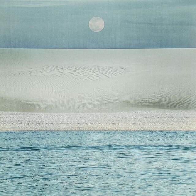 Blue Sky, Moon, Tide by @thomas_hager_artist of Virginia Beach.  Art makes a great gift for graduates! This piece and others of Hampton Roads on way to me this week #virginiabeach #757 #hamptonroads #oceanfront #ocean #moon #moonlight #moonreflection