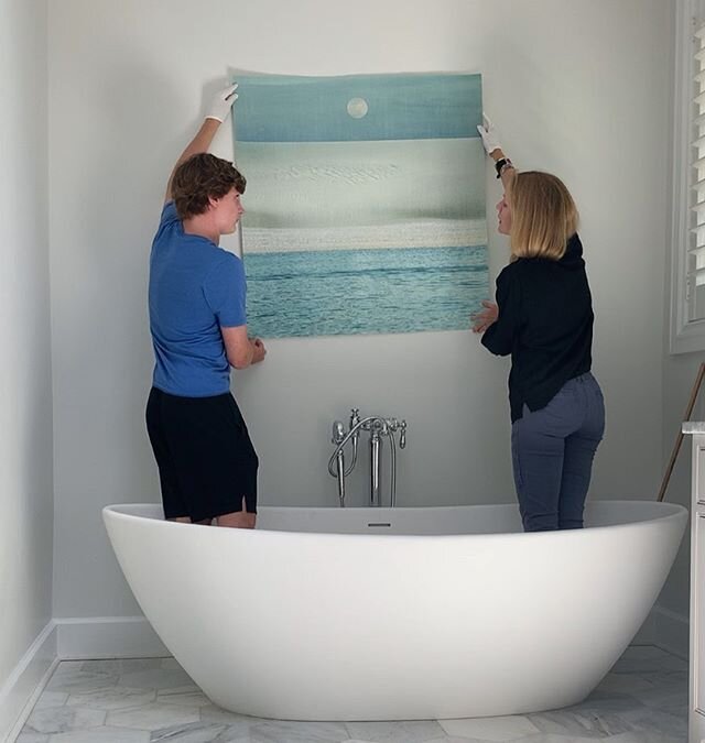 Taking this piece straight to the framer! Can&rsquo;t wait to have this image of Virginia Beach with that amazing moon- by @thomas_hager_artist -hanging in this newly renovated bathroom.  Love looking at artwork in potential spaces and seeing how the