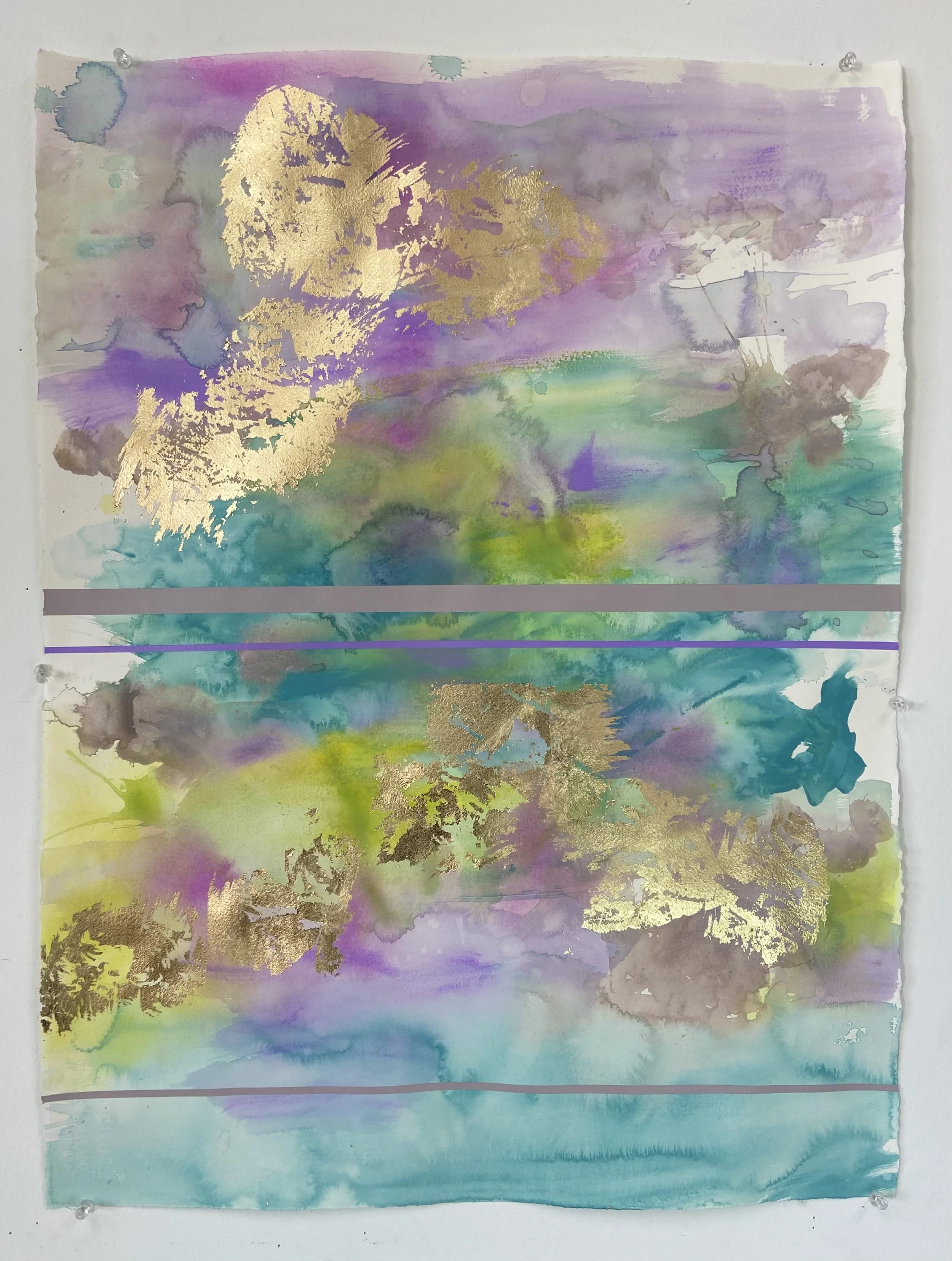 Landscape with Wisteria, acrylic and gold leaf on paper, 30 x 22 inches, $1,000