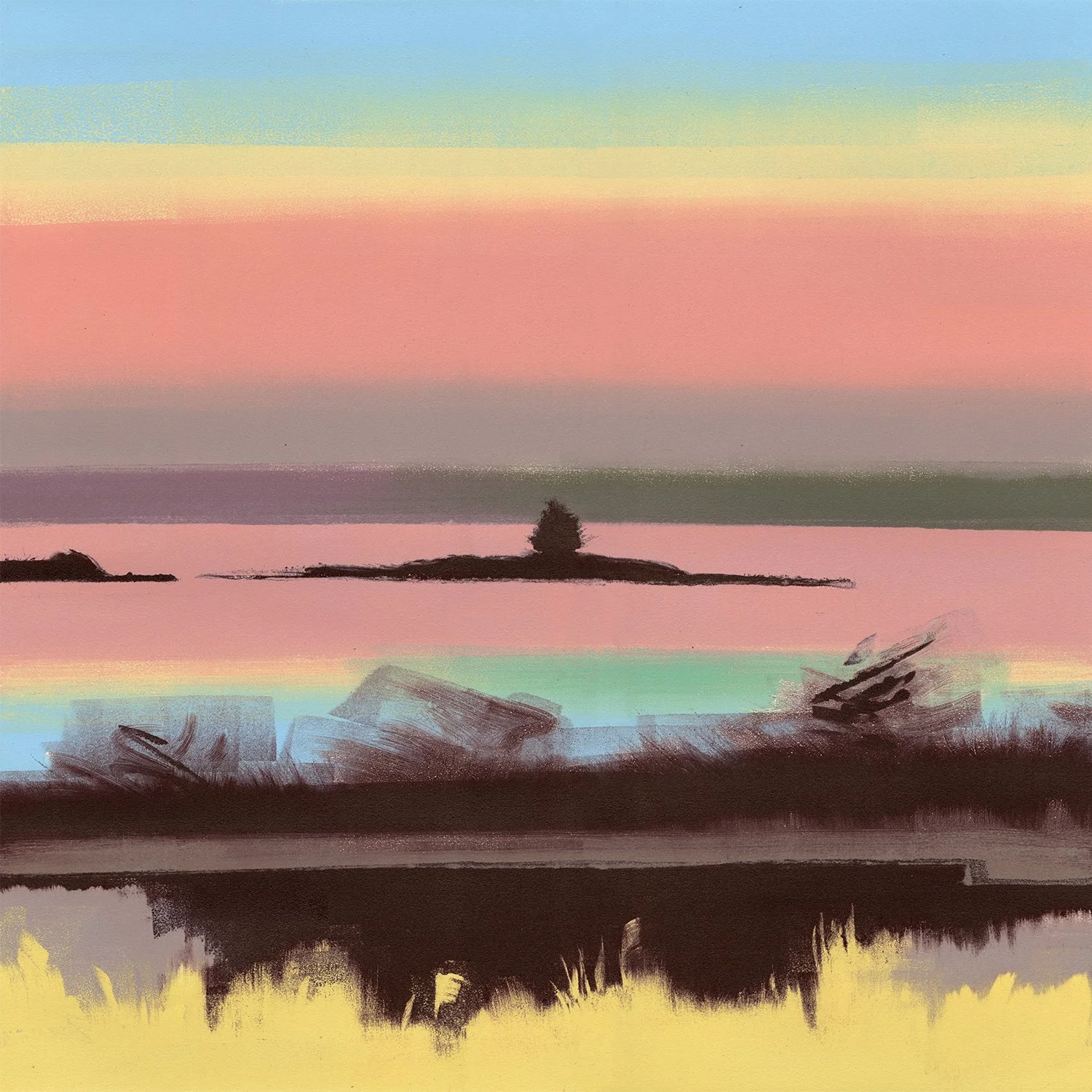 Yellow Grass, oil on paper/monotype, 27 x 27 inches