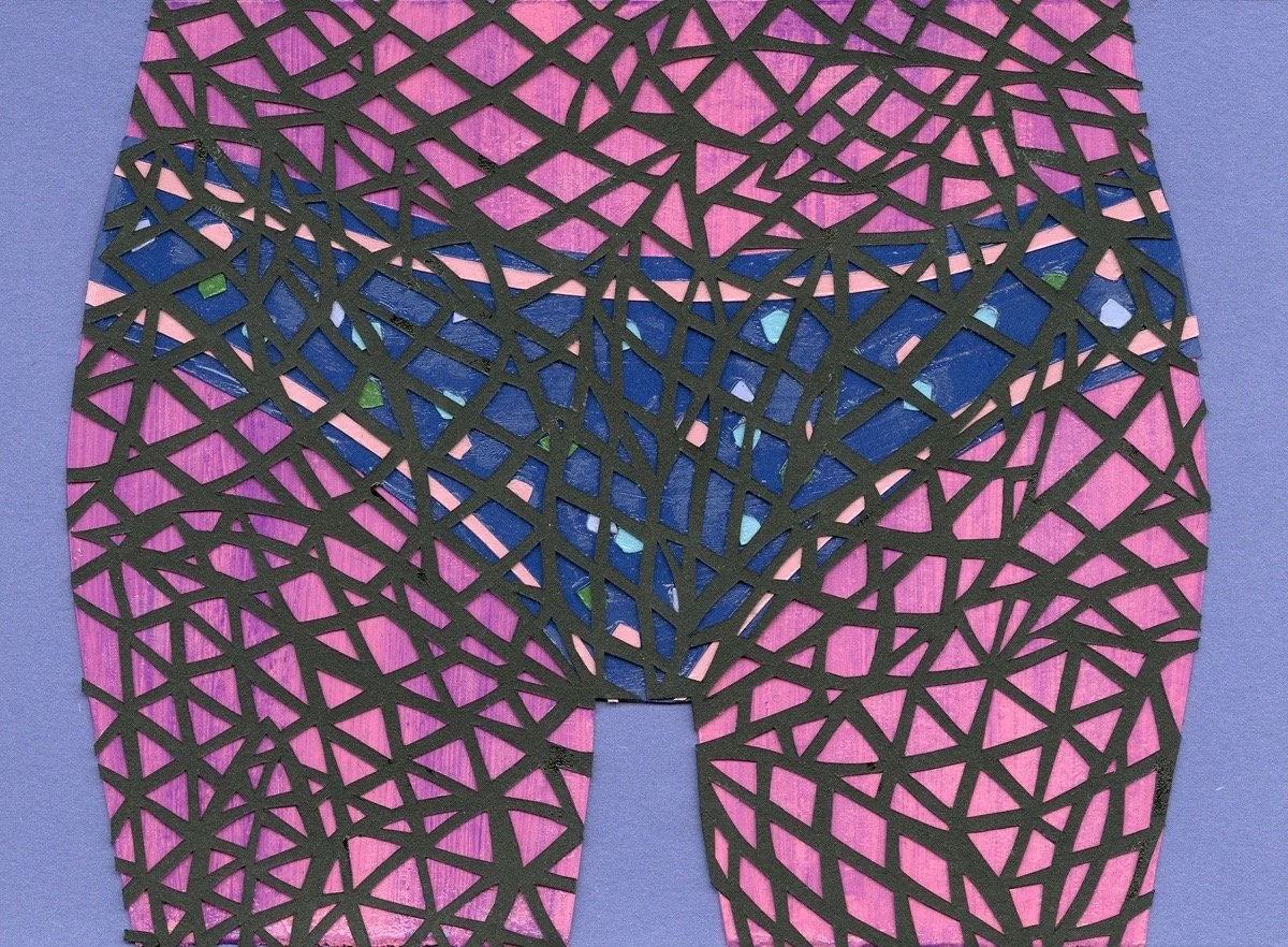 Tights, collage and mixed media, 5 x 6 1/2 inches