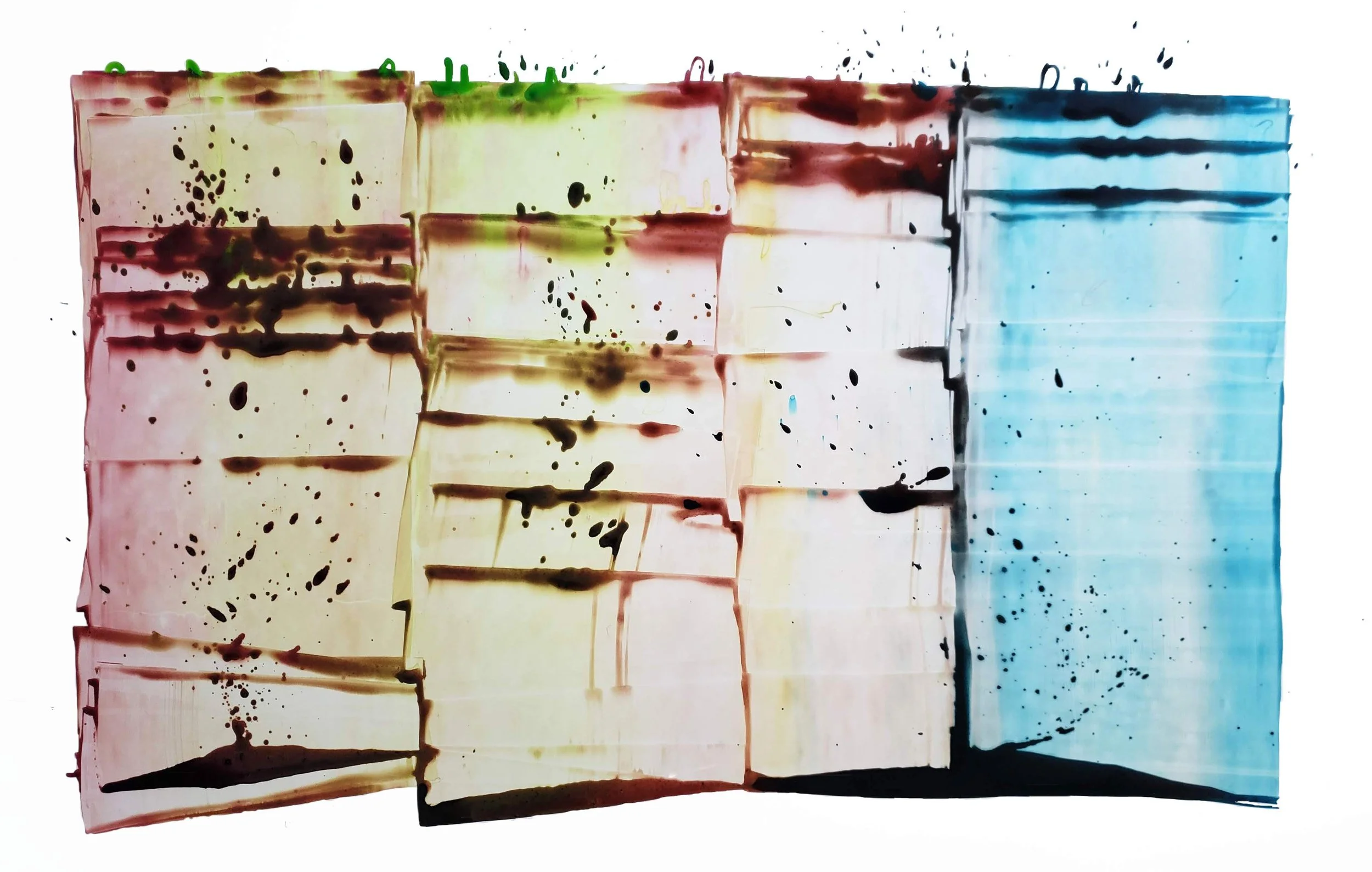 Catch, ink on yup, 26 x 40 inches