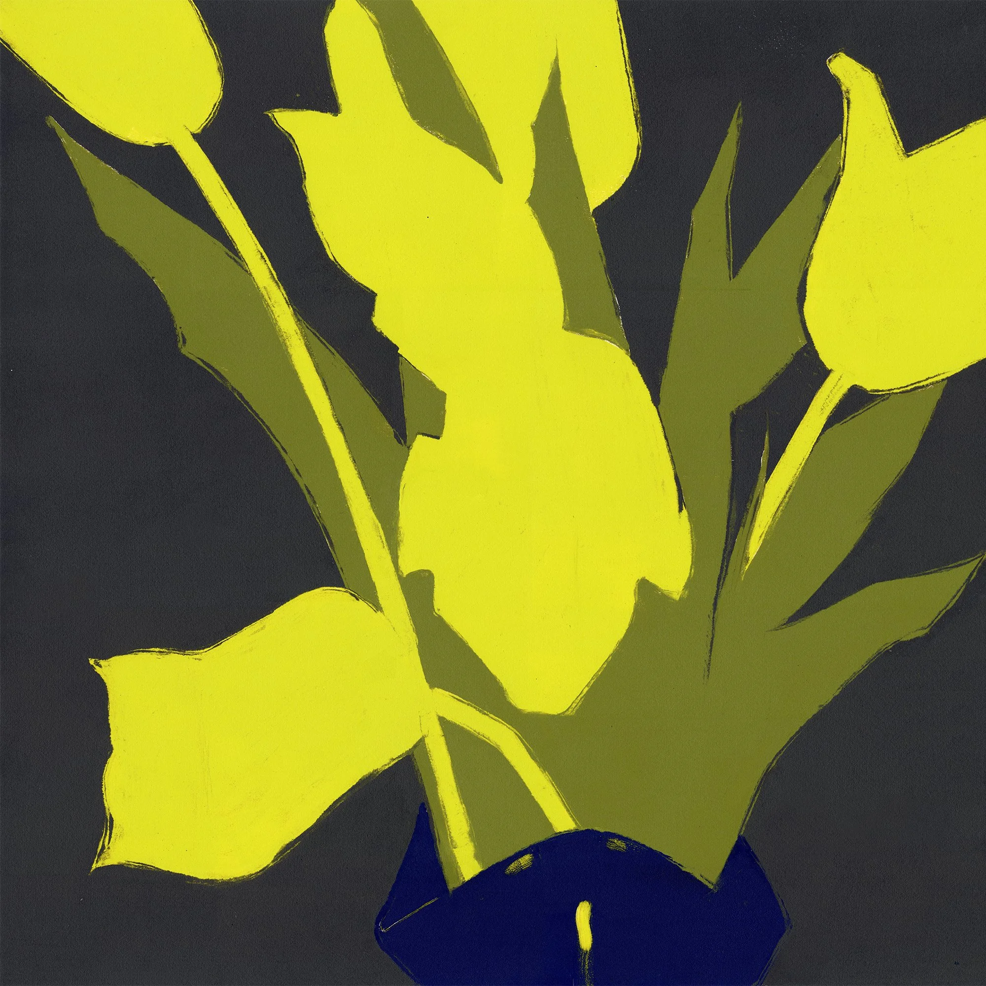 Tulips II, oil on paper/monotype, 36 x 36 inches, framed 40 x 40 inches